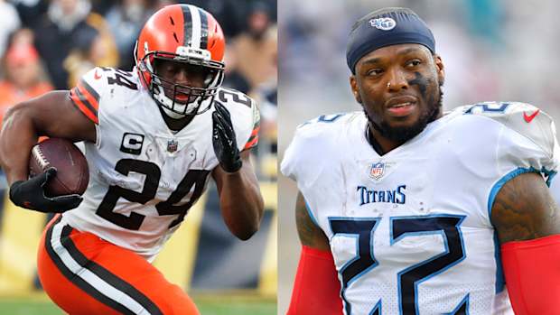 Cleveland Browns running back Nick Chubb and Tennessee Titans back Derrick Henry